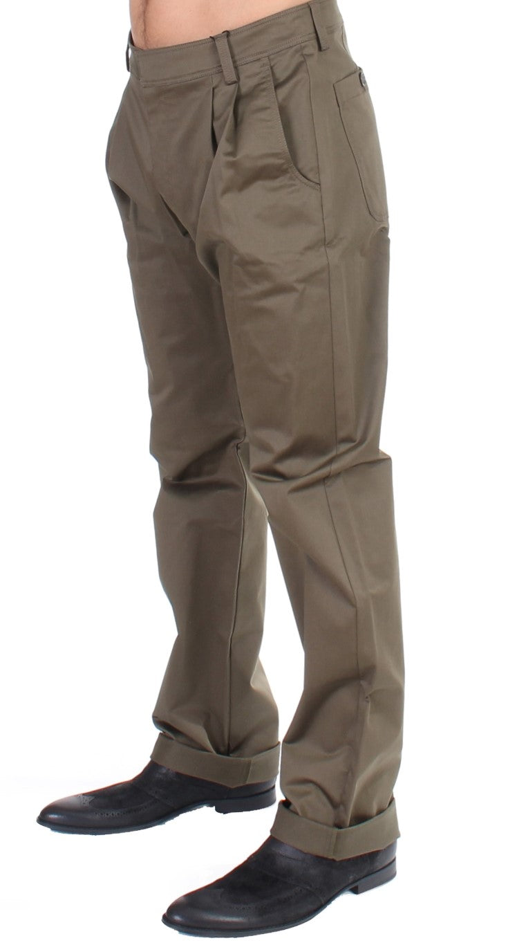 GF Ferre Green Cotton Stretch Comfort Fit Trousers