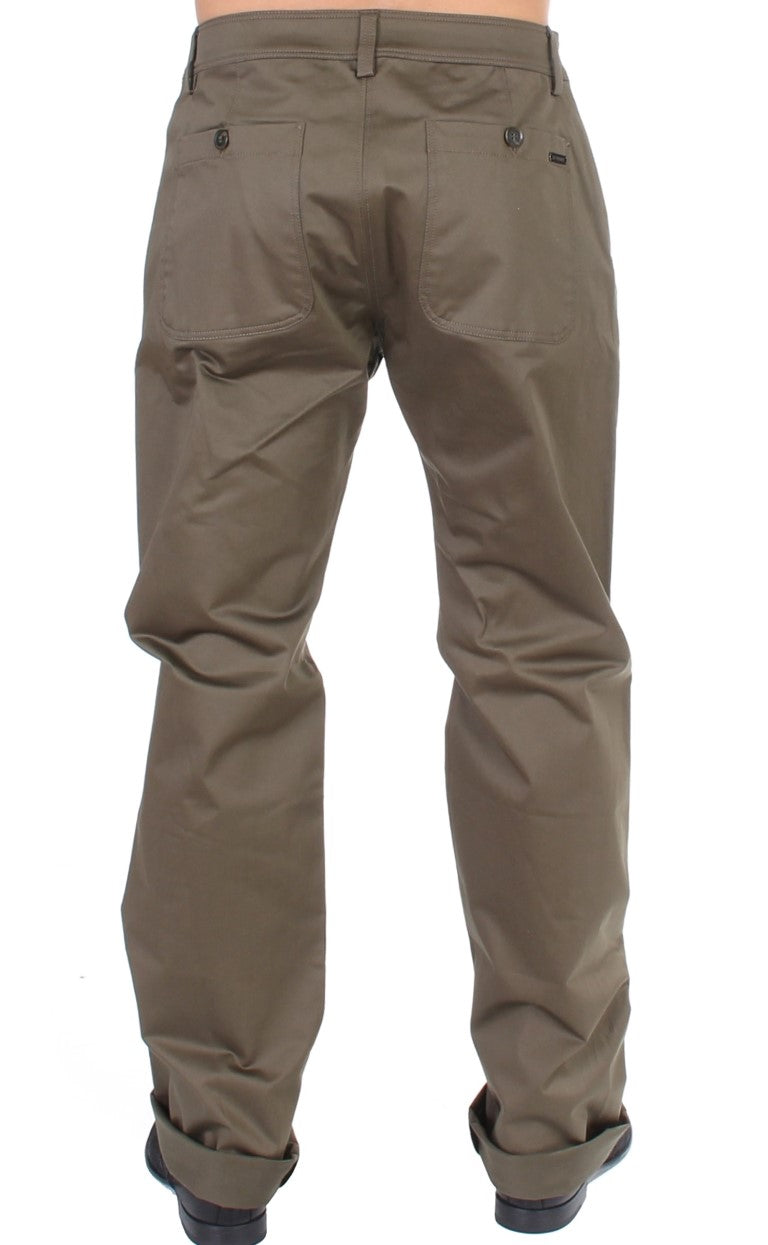 GF Ferre Green Cotton Stretch Comfort Fit Trousers