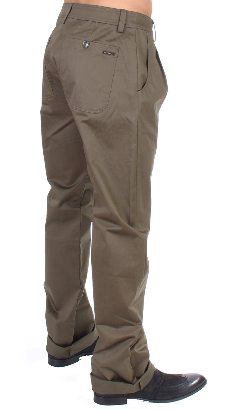 GF Ferre Green Cotton Stretch Comfort Fit Trousers