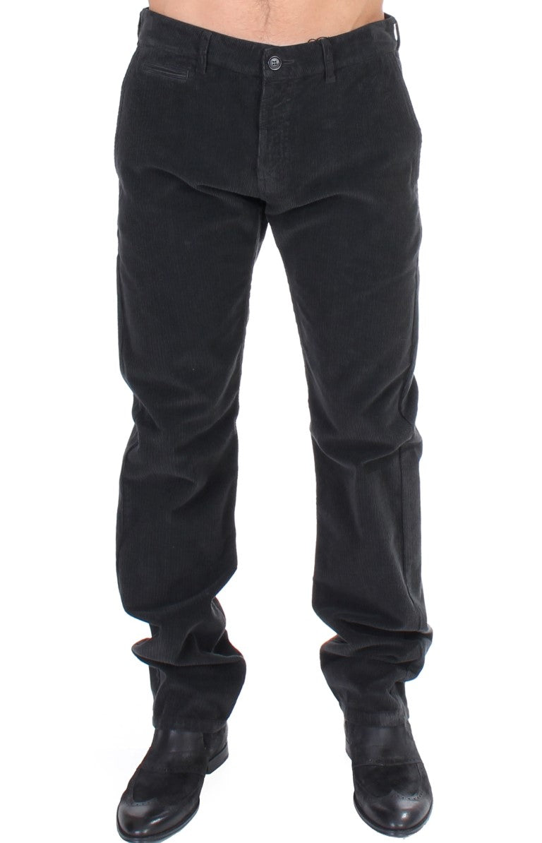 GF Ferre Black Cotton Straight Leg Corduroy Trousers