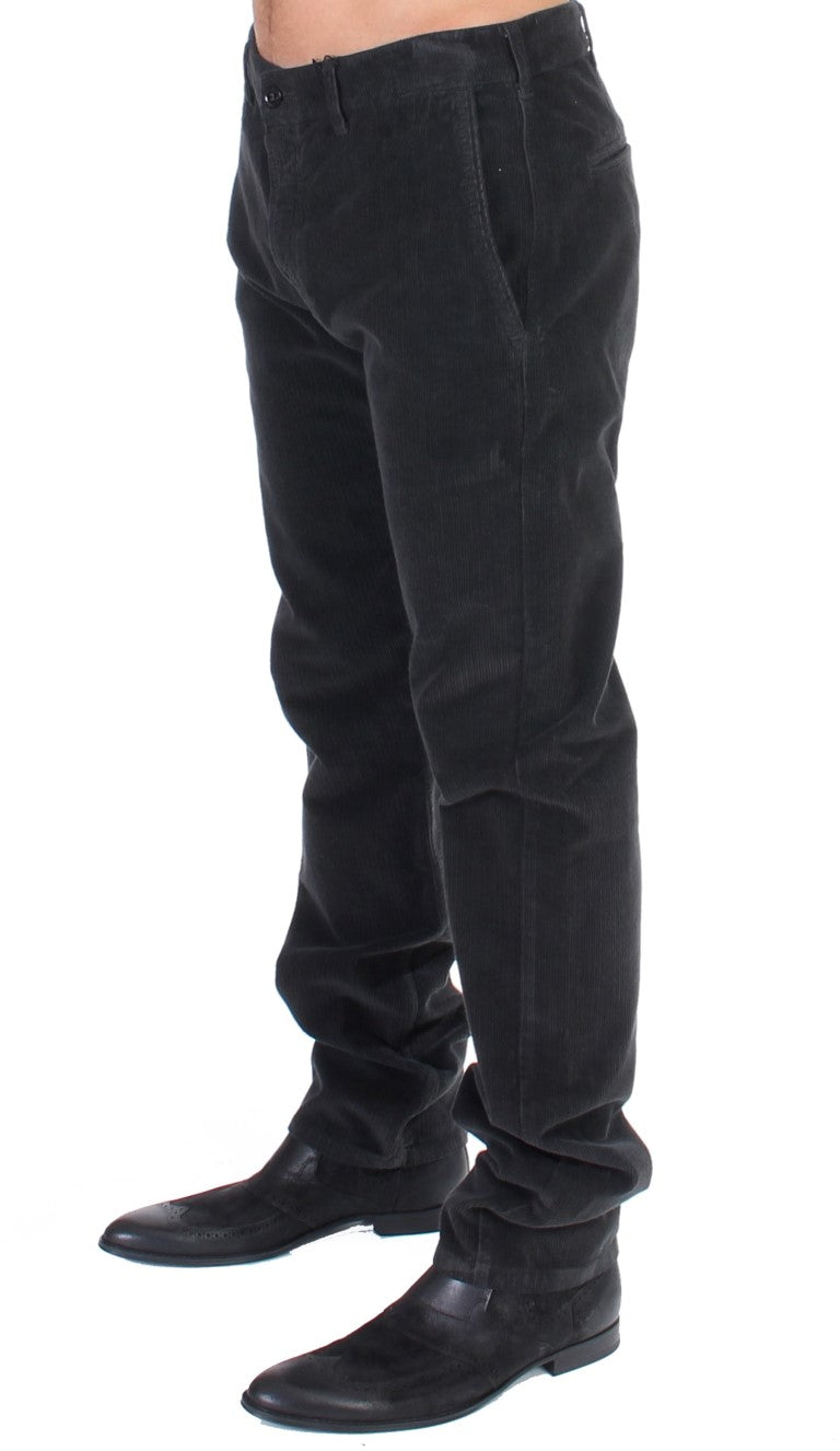 GF Ferre Black Cotton Straight Leg Corduroy Trousers