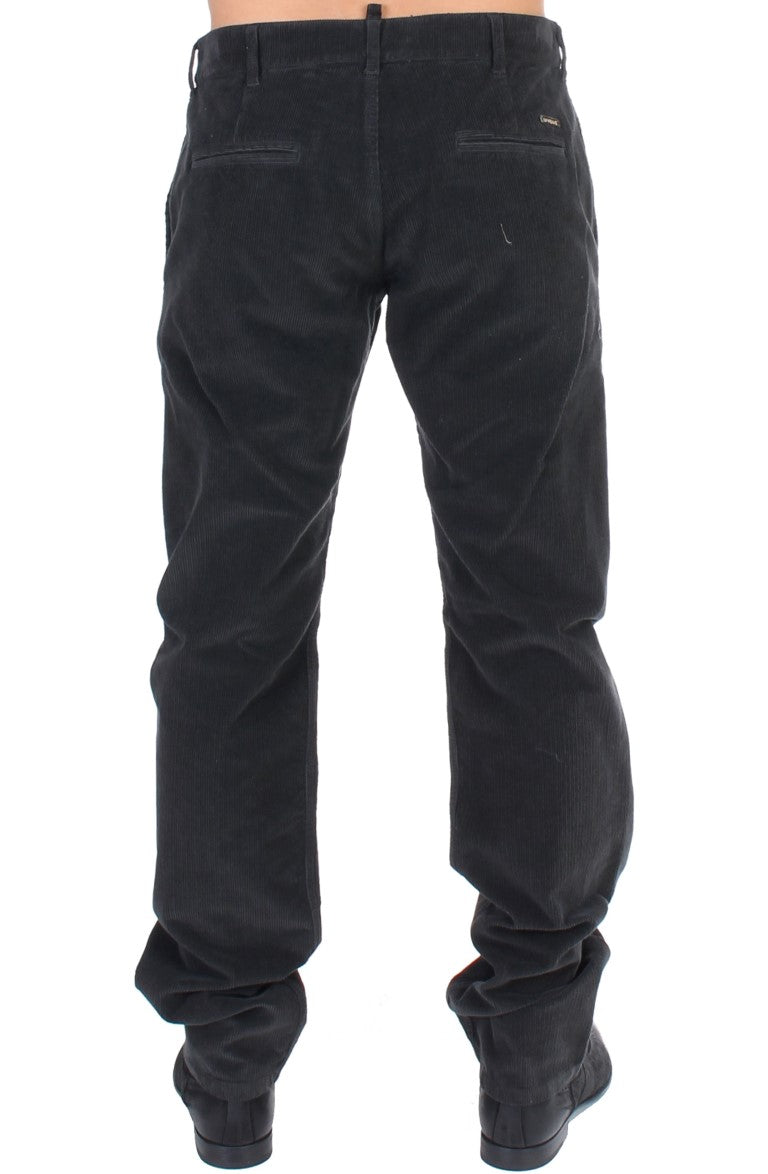 GF Ferre Black Cotton Straight Leg Corduroy Trousers