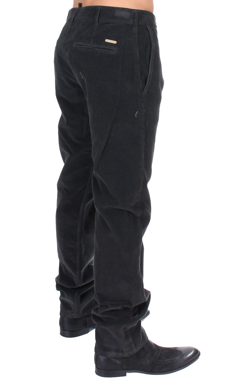 GF Ferre Black Cotton Straight Leg Corduroy Trousers