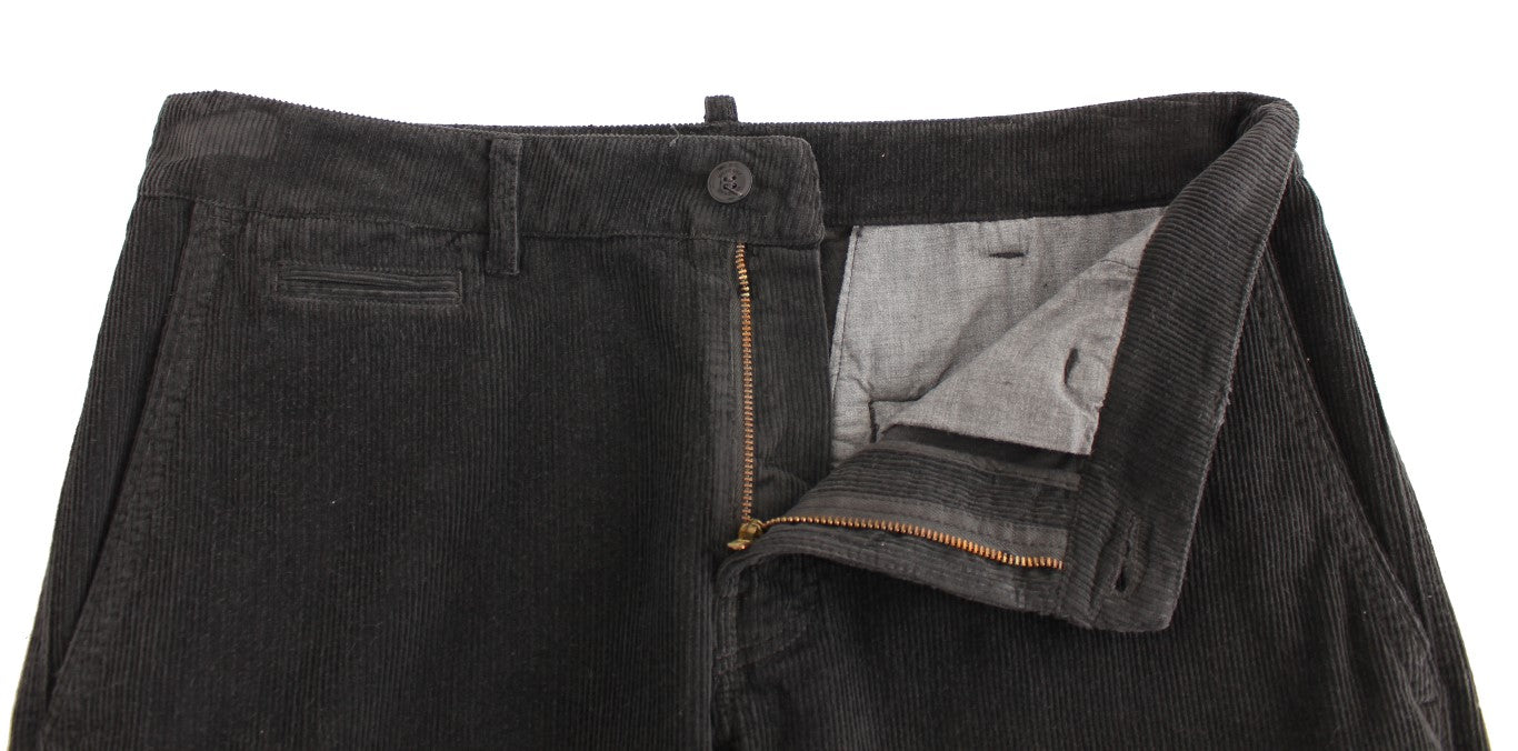 GF Ferre Black Cotton Straight Leg Corduroy Trousers