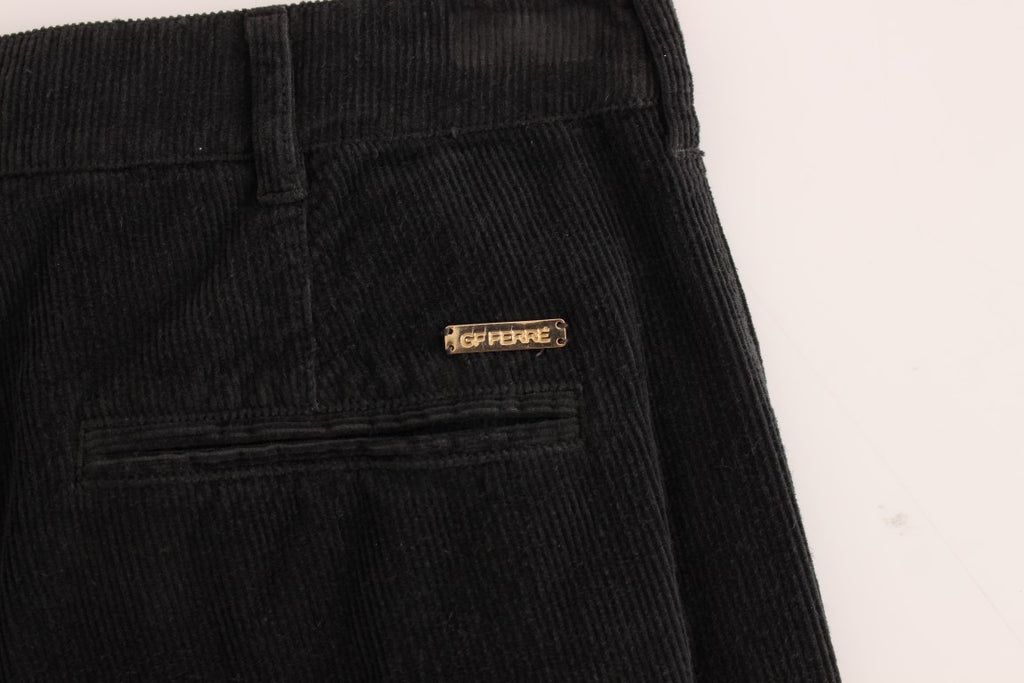 GF Ferre Black Cotton Straight Leg Corduroy Trousers