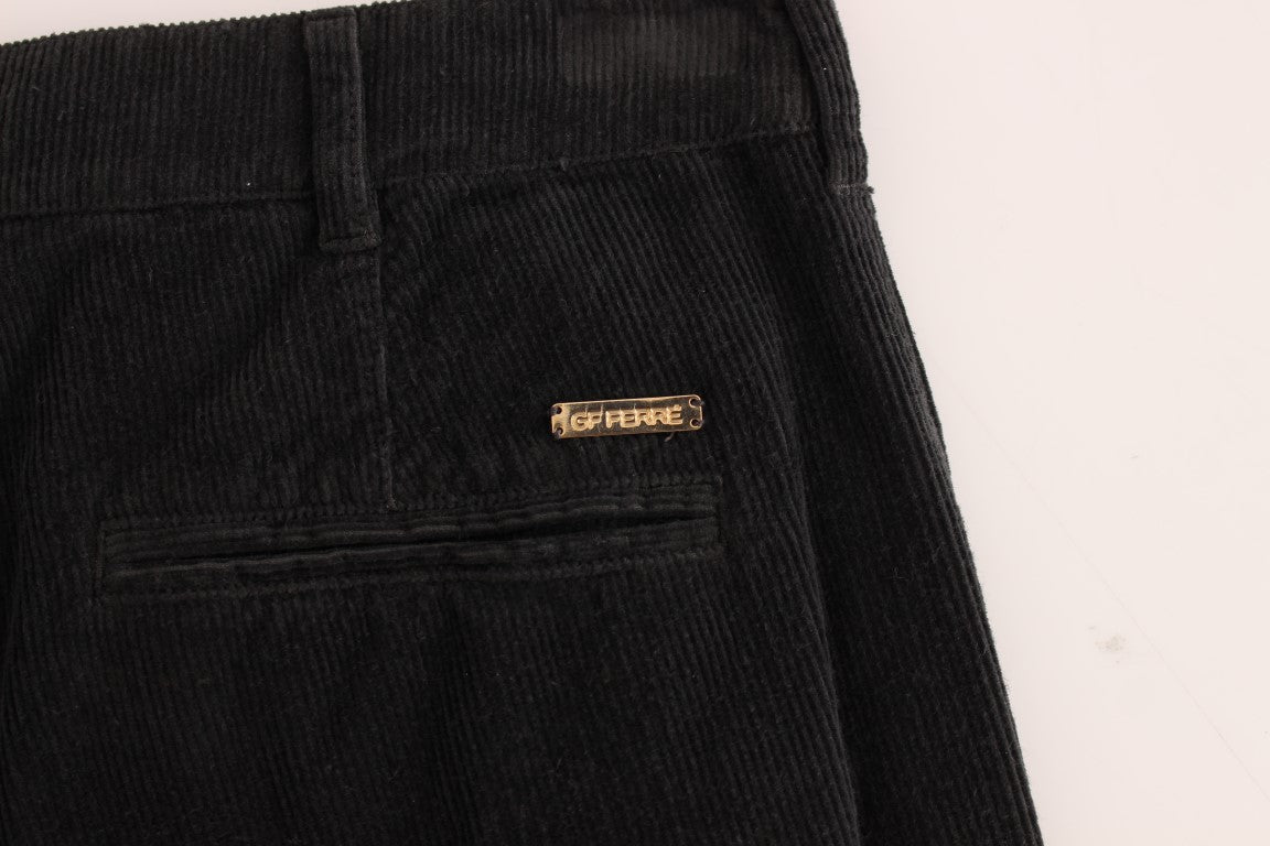 GF Ferre Black Cotton Straight Leg Corduroy Trousers
