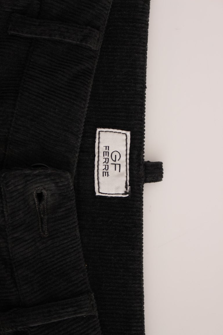 GF Ferre Black Cotton Straight Leg Corduroy Trousers