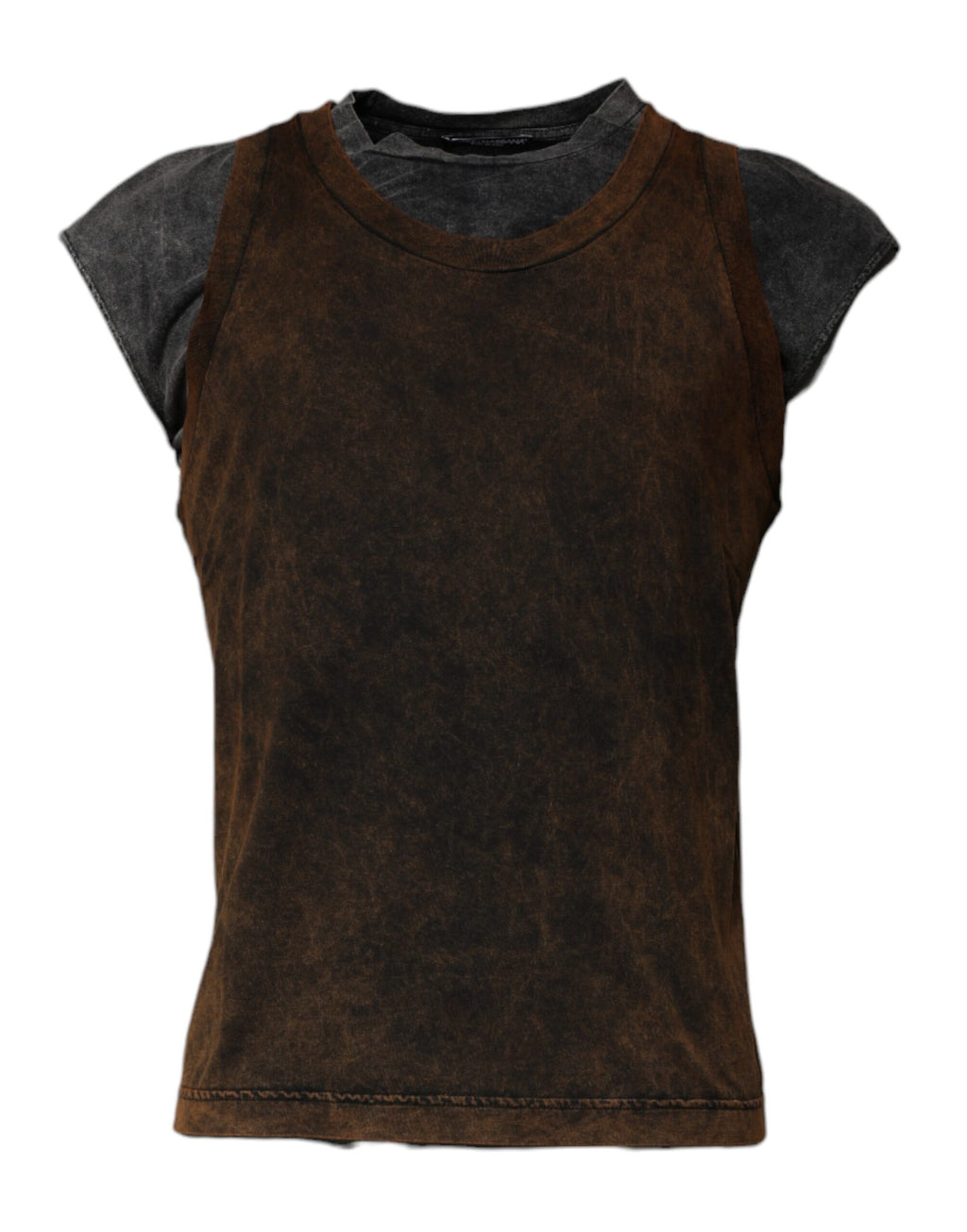Dolce & Gabbana Brown Sleeveless Cotton Crew Neck T-Shirt