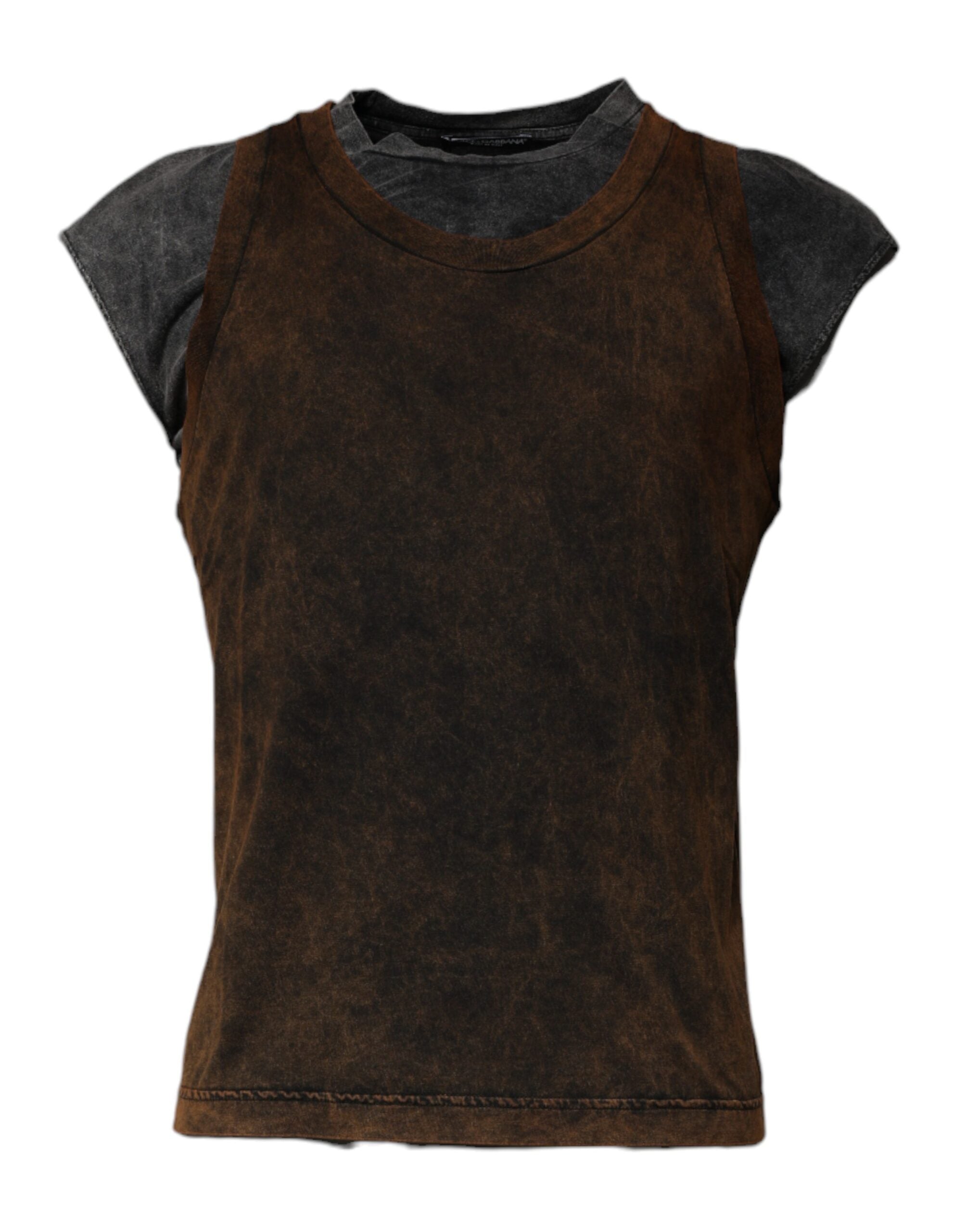 Dolce & Gabbana Brown Sleeveless Cotton Crew Neck T-Shirt