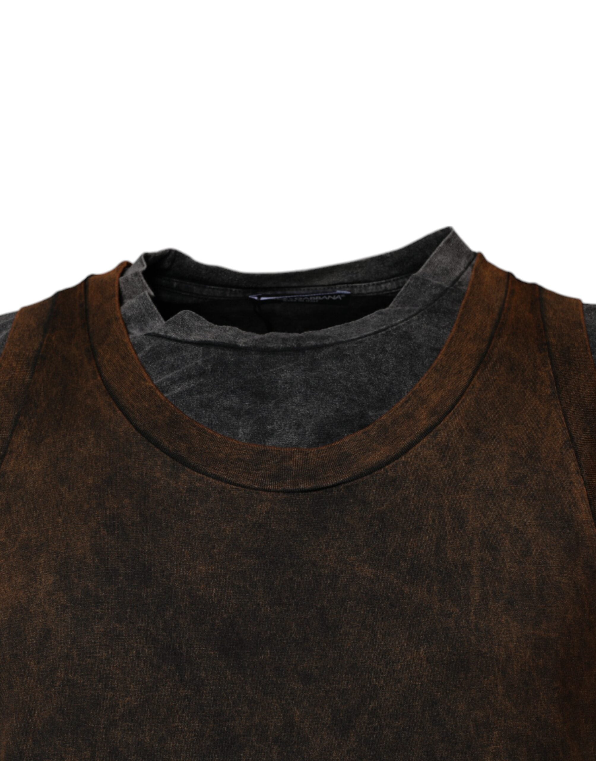 Dolce & Gabbana Brown Sleeveless Cotton Crew Neck T-Shirt