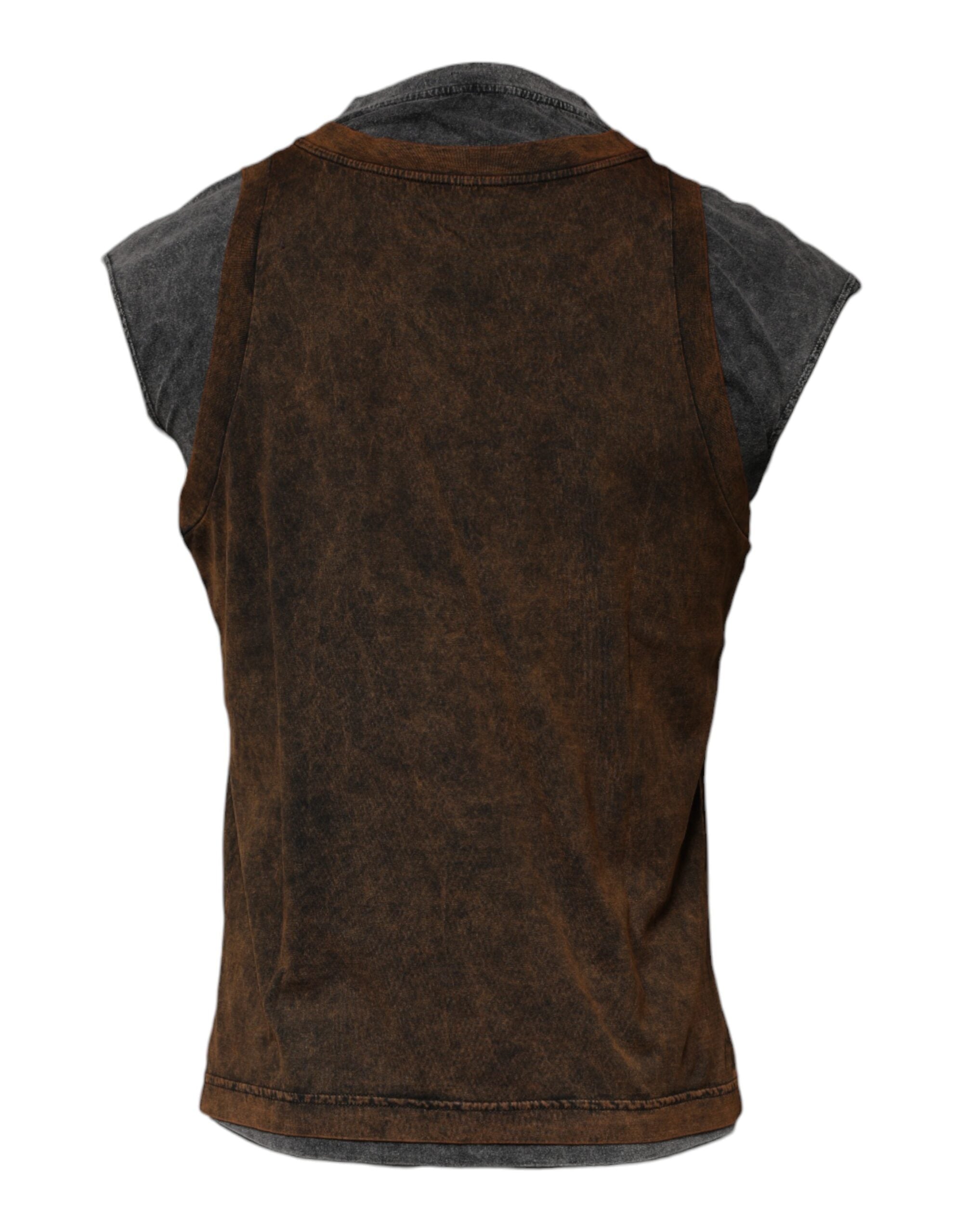Dolce & Gabbana Brown Sleeveless Cotton Crew Neck T-Shirt