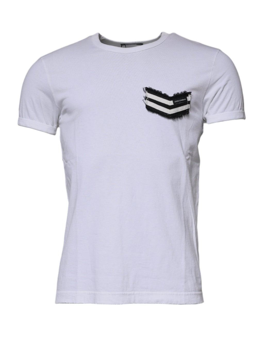 Dolce & Gabbana White Crew-Neck Striped T-Shirt with Short Sleeves