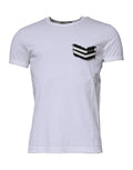Dolce & Gabbana White Crew-Neck Striped T-Shirt with Short Sleeves