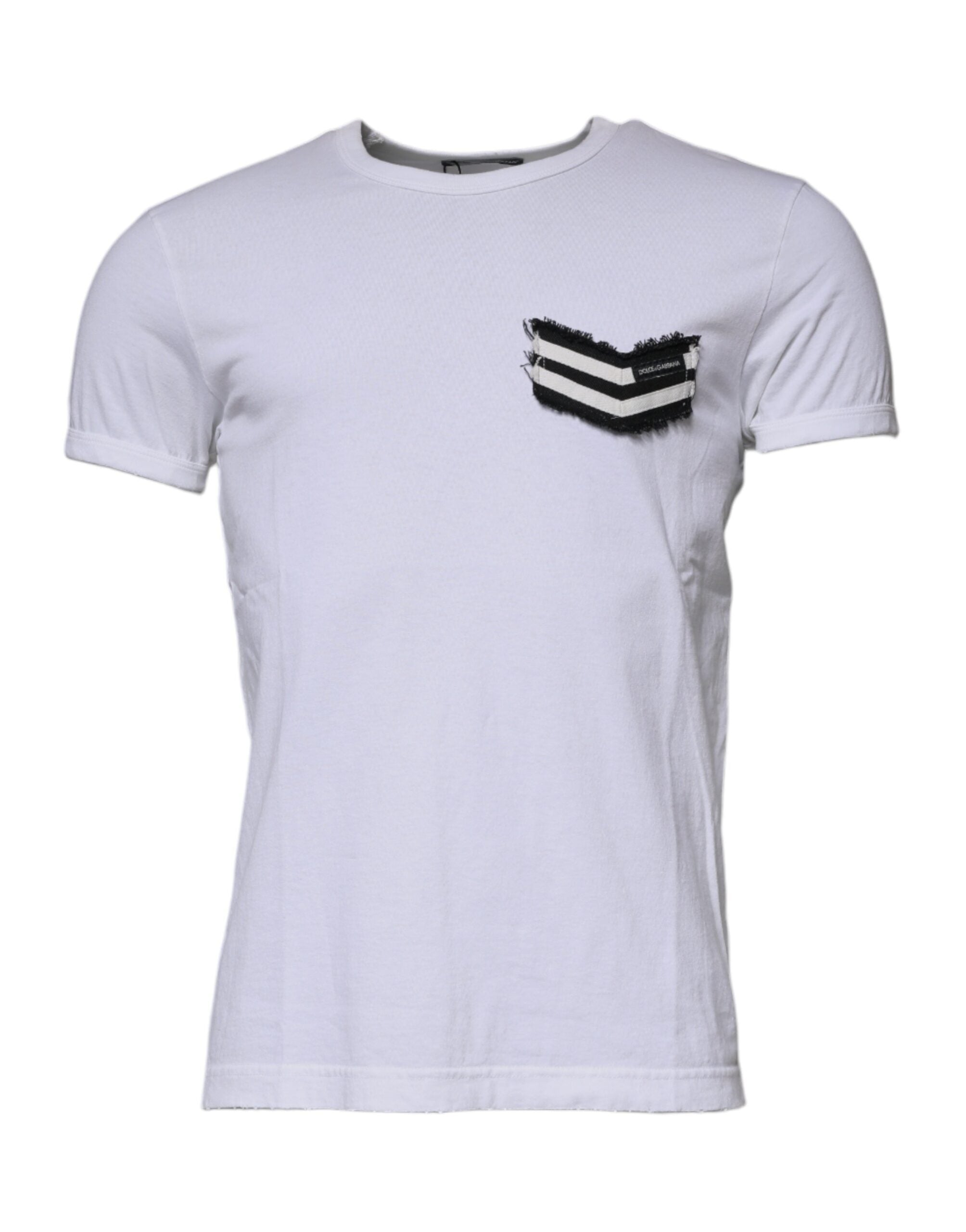 Dolce & Gabbana White Crew-Neck Striped T-Shirt with Short Sleeves