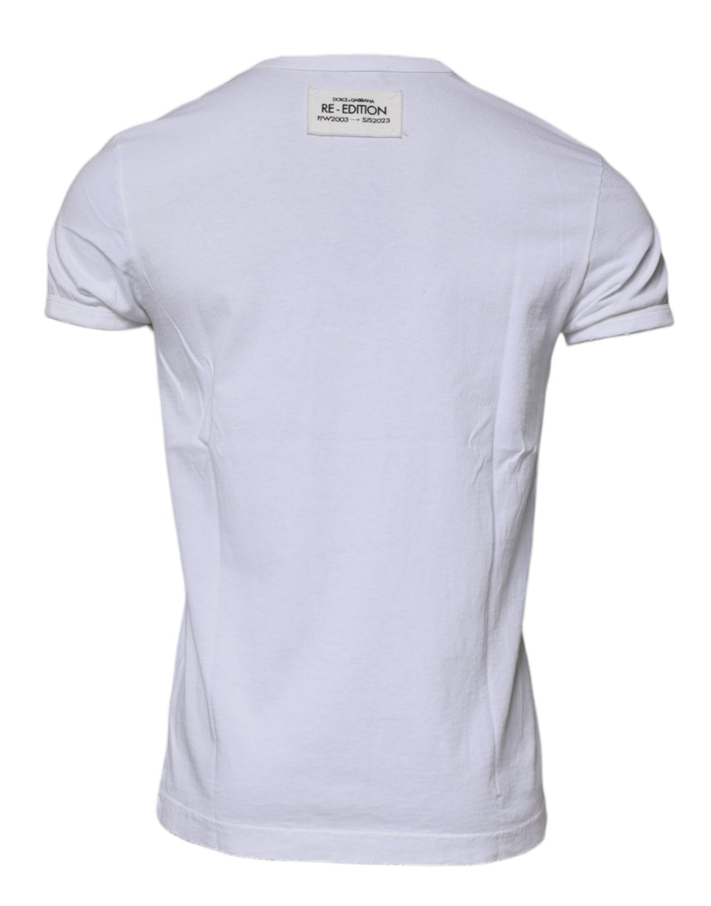 Dolce & Gabbana White Crew-Neck Striped T-Shirt with Short Sleeves