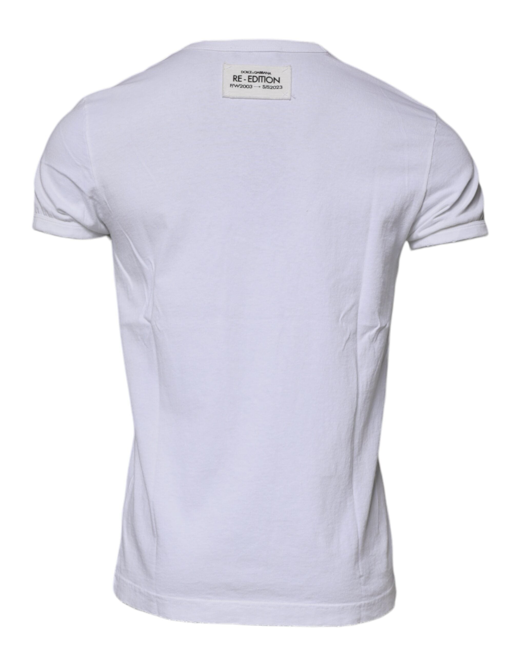 Dolce & Gabbana White Crew-Neck Striped T-Shirt with Short Sleeves