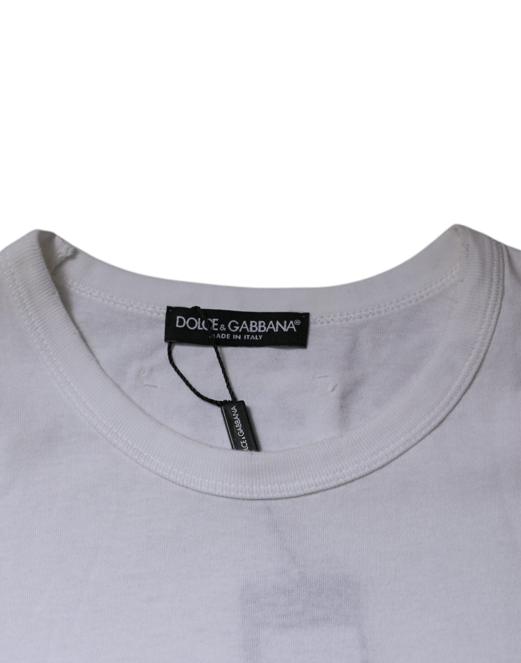 Dolce & Gabbana White Crew-Neck Striped T-Shirt with Short Sleeves