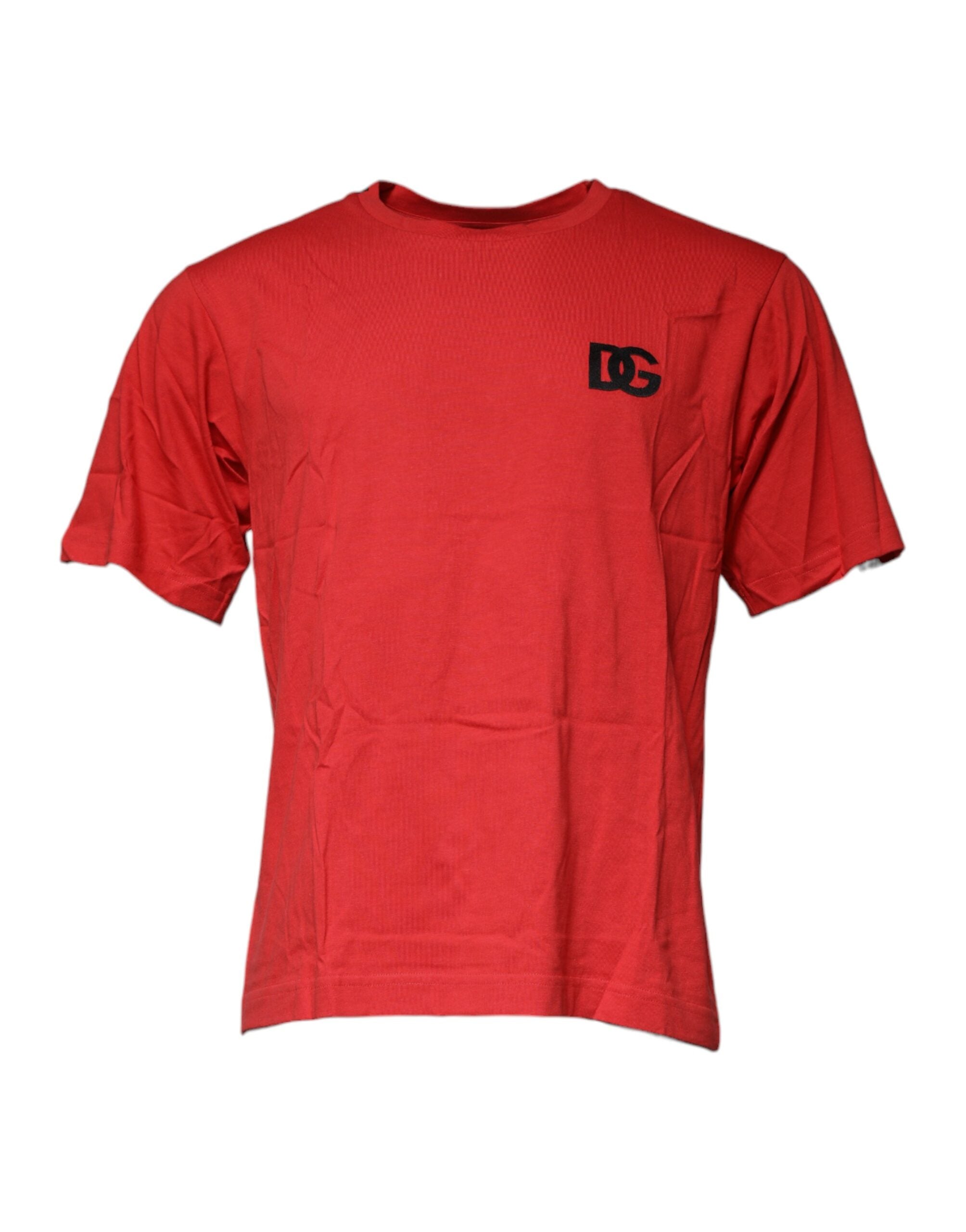 Dolce & Gabbana Red DG Logo Crew-Neck Cotton T-Shirt