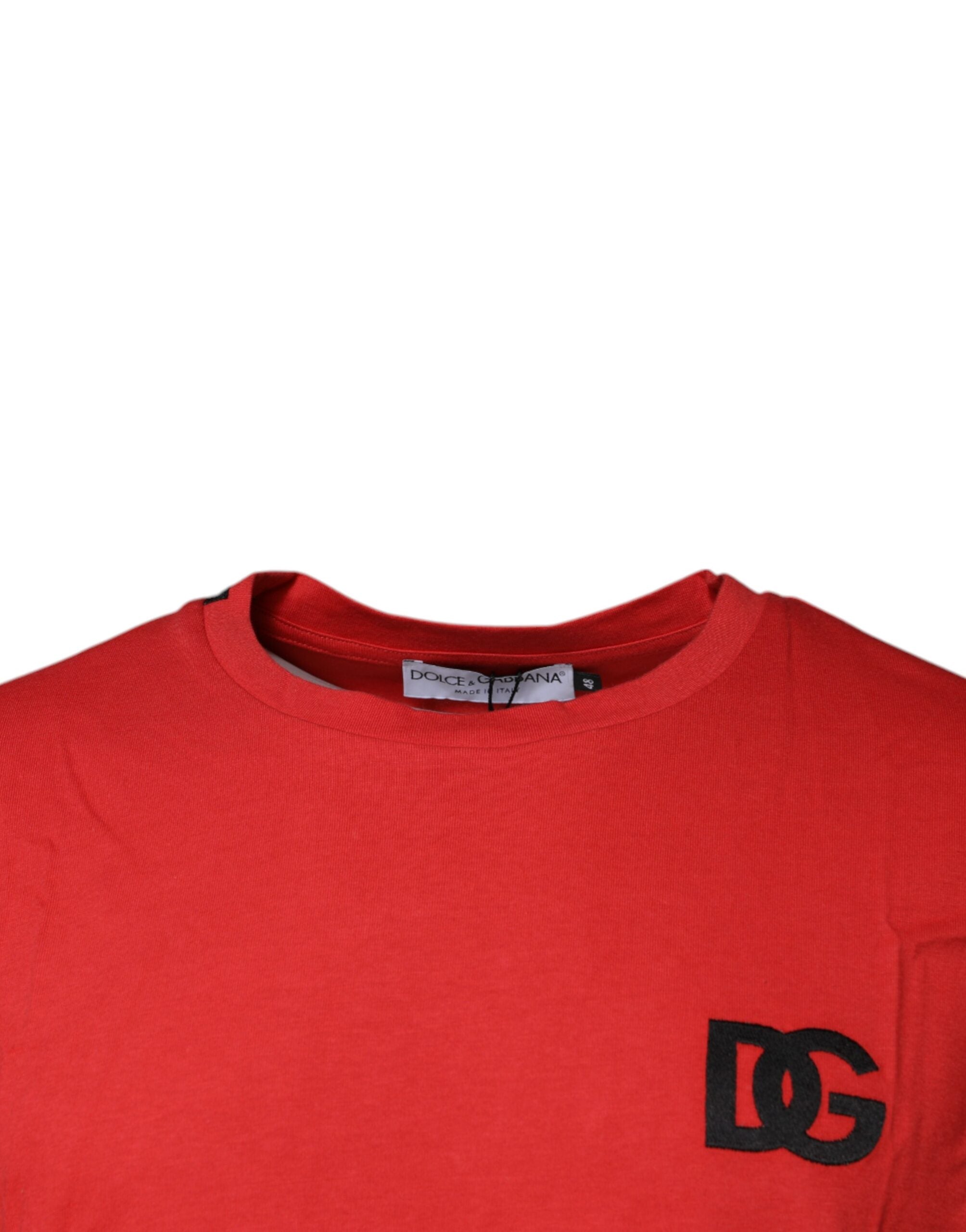 Dolce & Gabbana Red DG Logo Crew-Neck Cotton T-Shirt