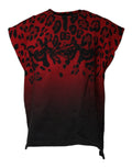 Dolce & Gabbana Rotes ärmelloses Baumwoll-T-Shirt mit Leopardenmuster