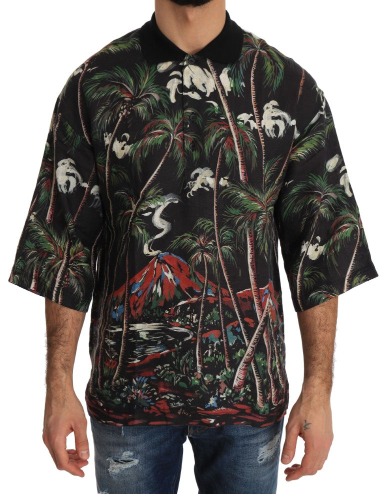 Dolce & Gabbana Schwarzes Vulkan Sizilien Kurzarm T-Shirt