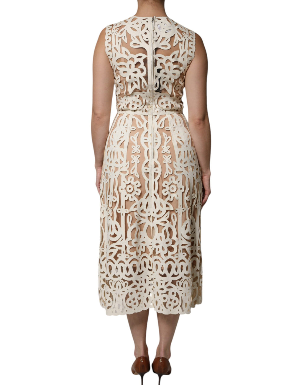 Dolce & Gabbana White Cut-Out Sleeveless Leather Midi Dress