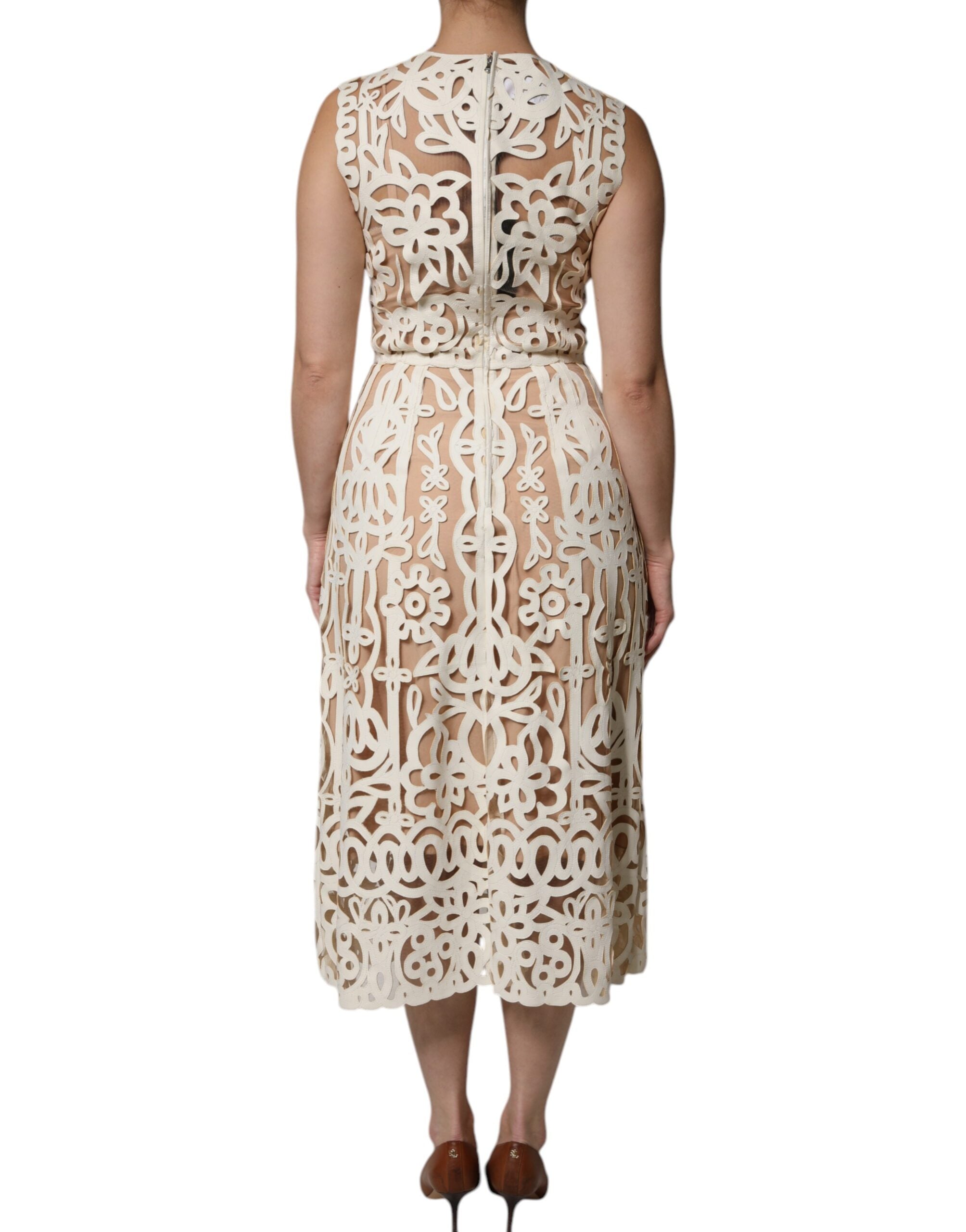 Dolce & Gabbana White Cut-Out Sleeveless Leather Midi Dress