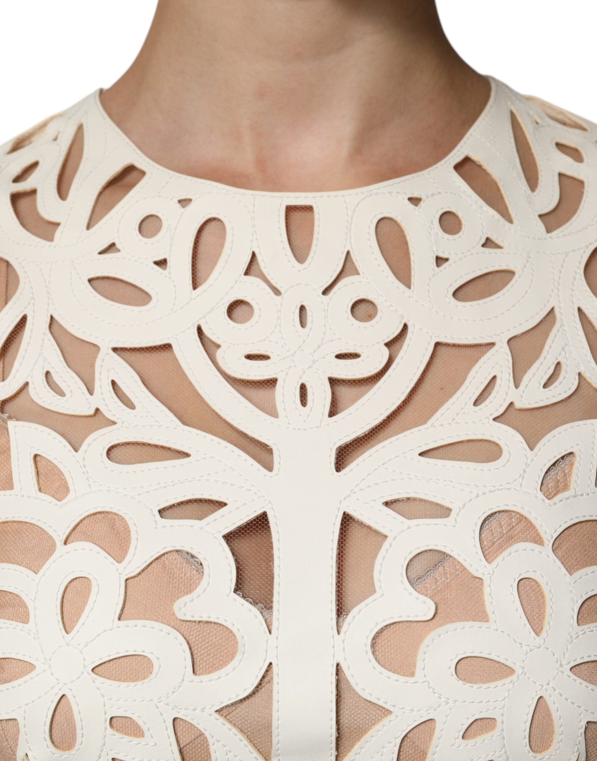 Dolce & Gabbana White Cut-Out Sleeveless Leather Midi Dress