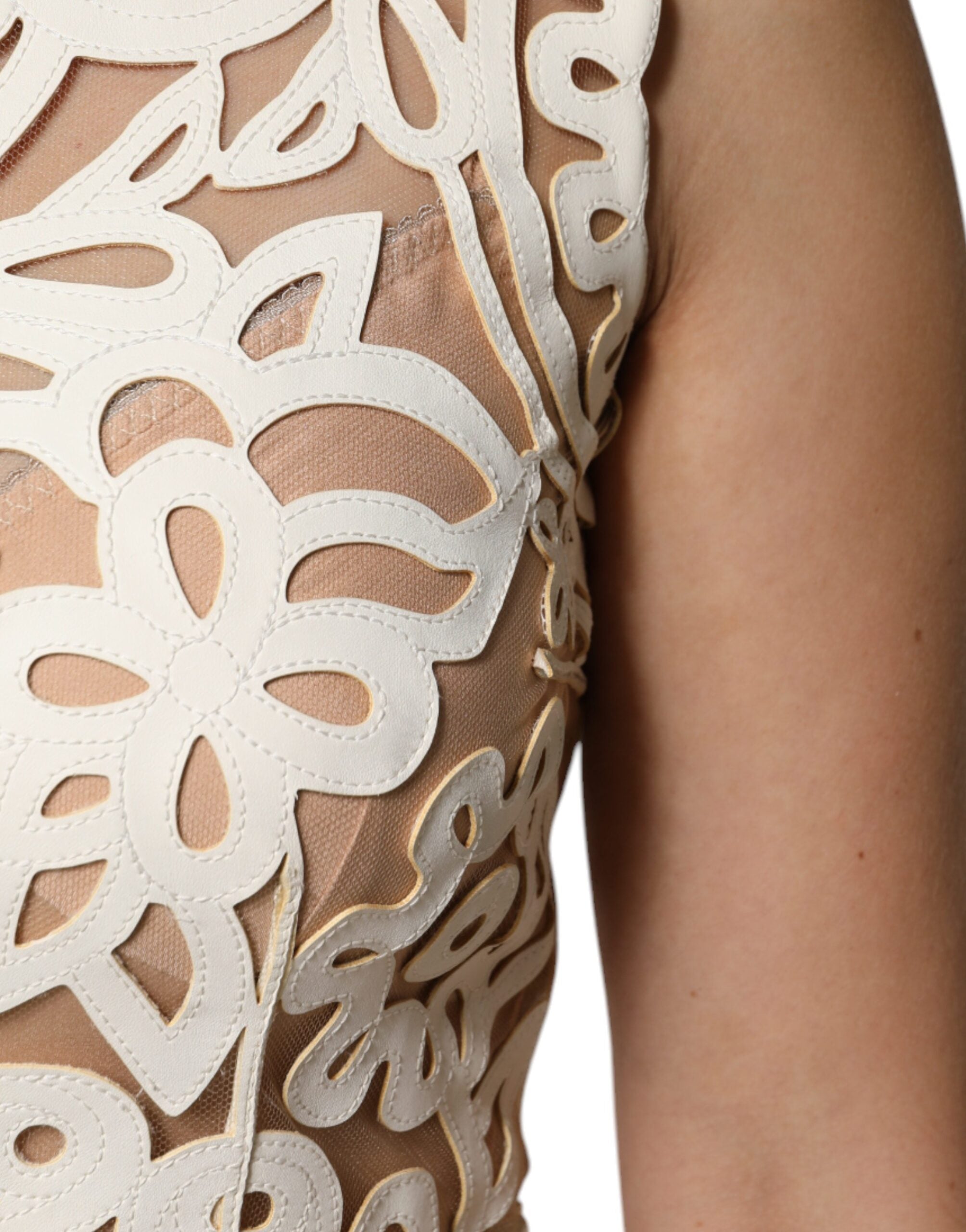 Dolce & Gabbana White Cut-Out Sleeveless Leather Midi Dress