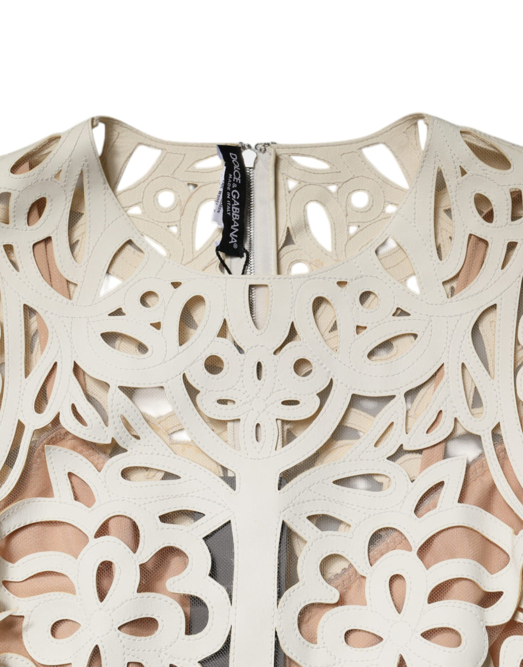 Dolce & Gabbana White Cut-Out Sleeveless Leather Midi Dress