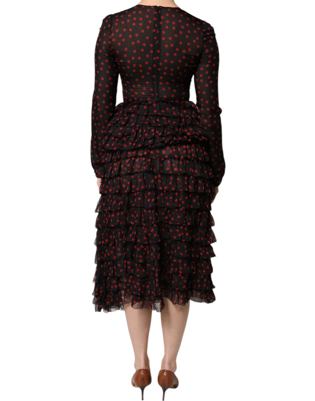 Dolce & Gabbana Layered Black and Red Polka-Dot Silk Midi Dress