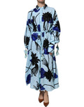 Christian Pellizzari Hellblaues Hemd-Maxikleid mit Blumenverzierung