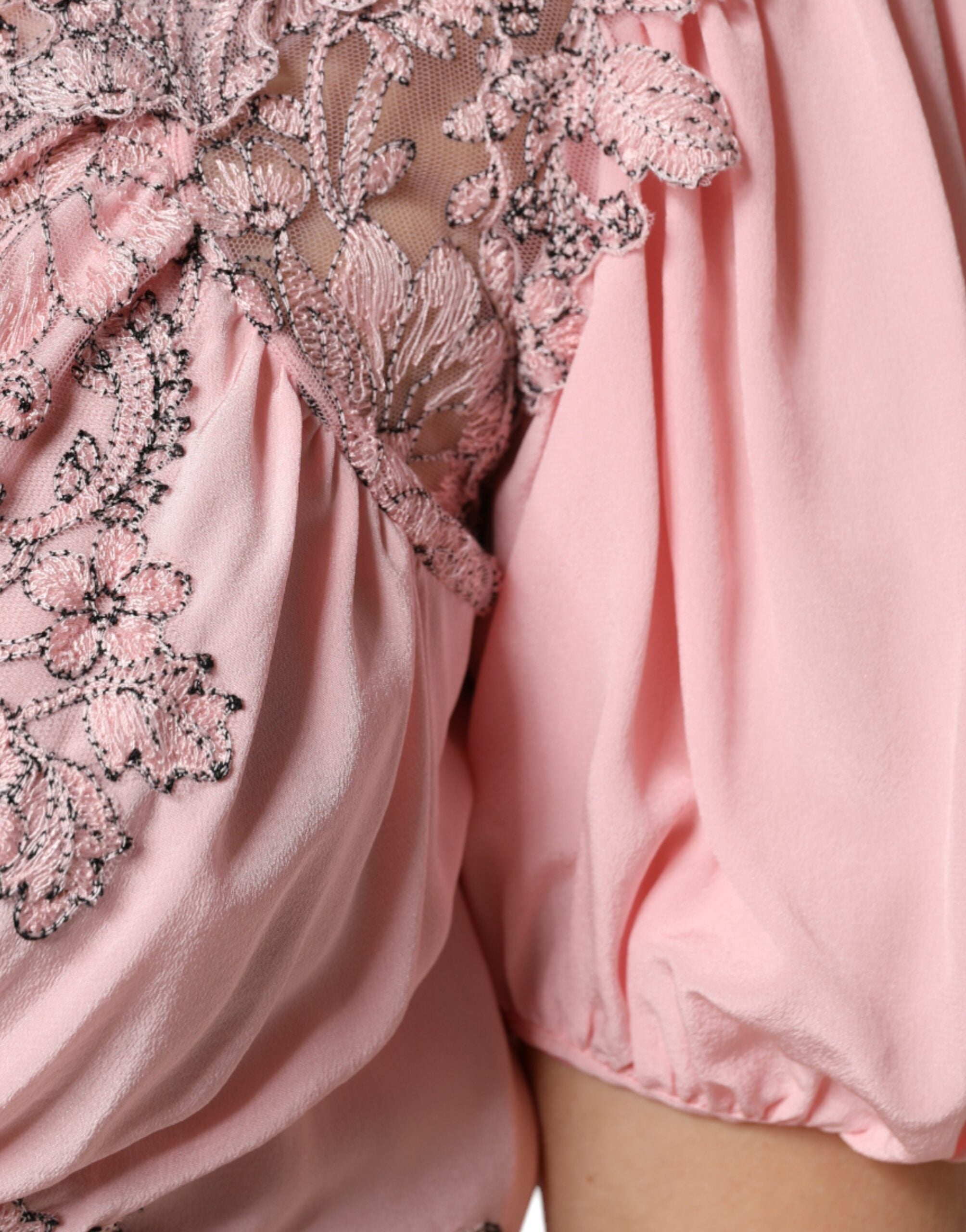 Ermanno Scervino Pink Floral Lace Short-Sleeve V-Neck Midi Dress
