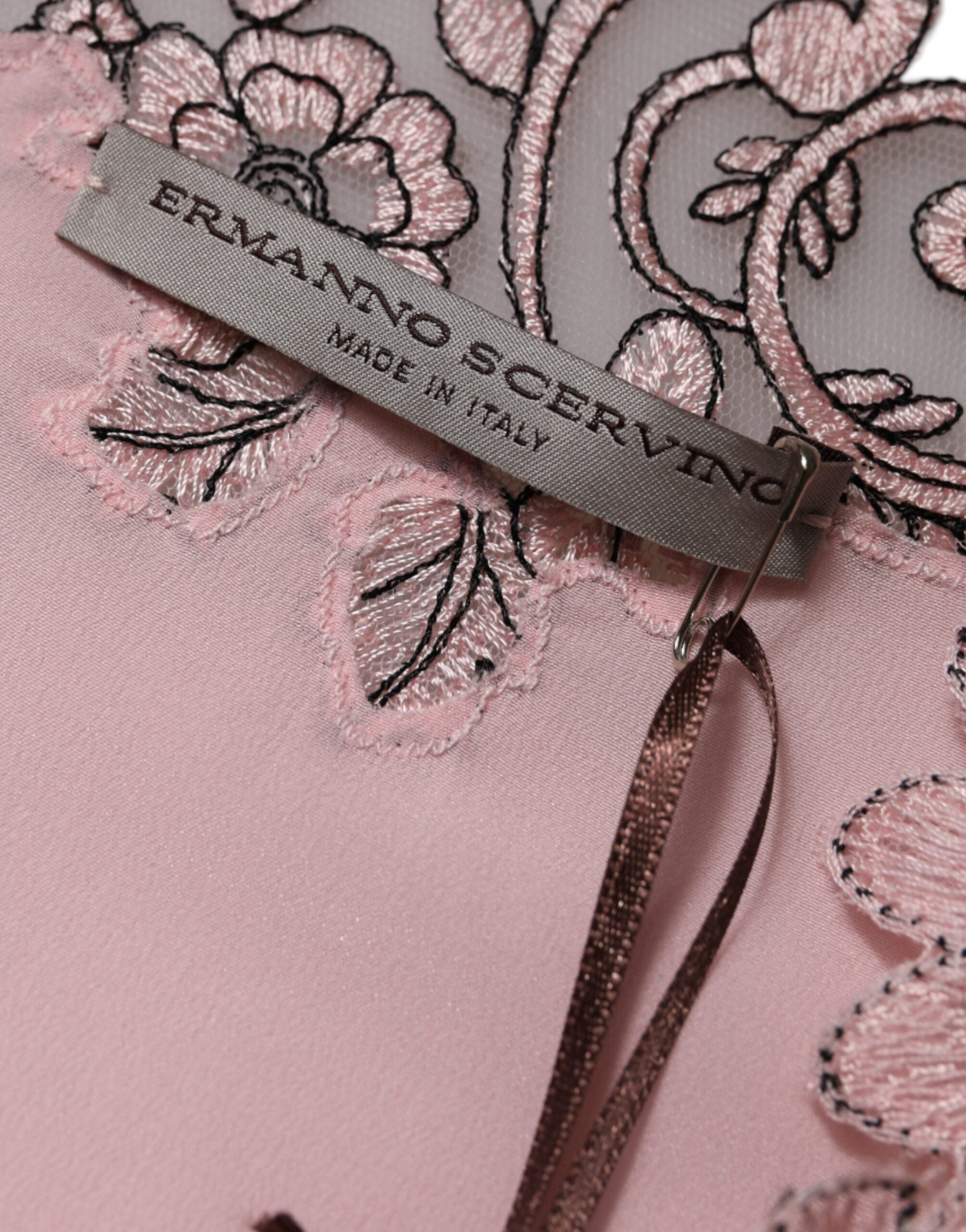 Ermanno Scervino Pink Floral Lace Short-Sleeve V-Neck Midi Dress