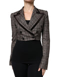 Dolce & Gabbana Brown Checked Coat with Long Sleeves and Cropped Jacket