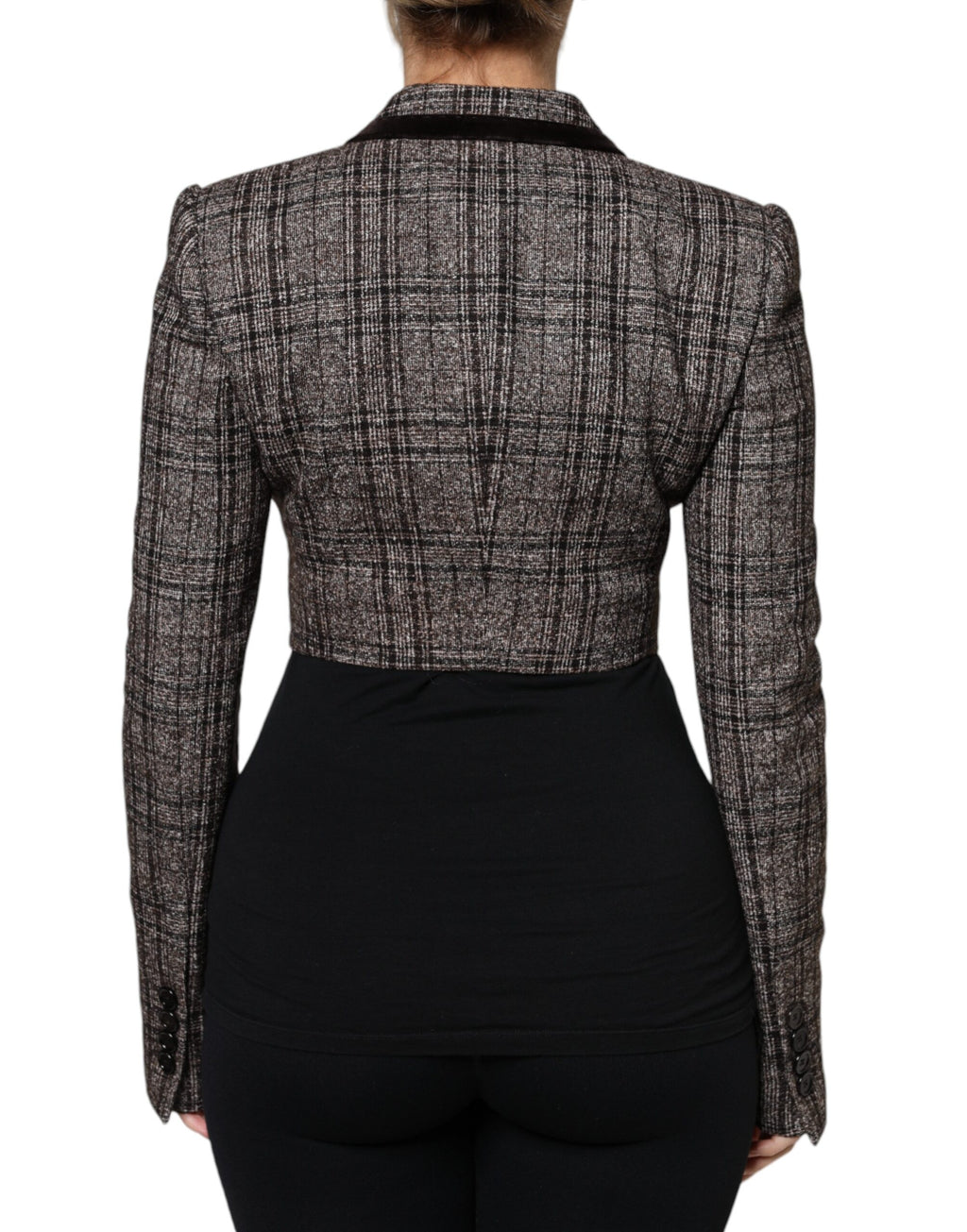 Dolce & Gabbana Brown Checked Coat with Long Sleeves and Cropped Jacket