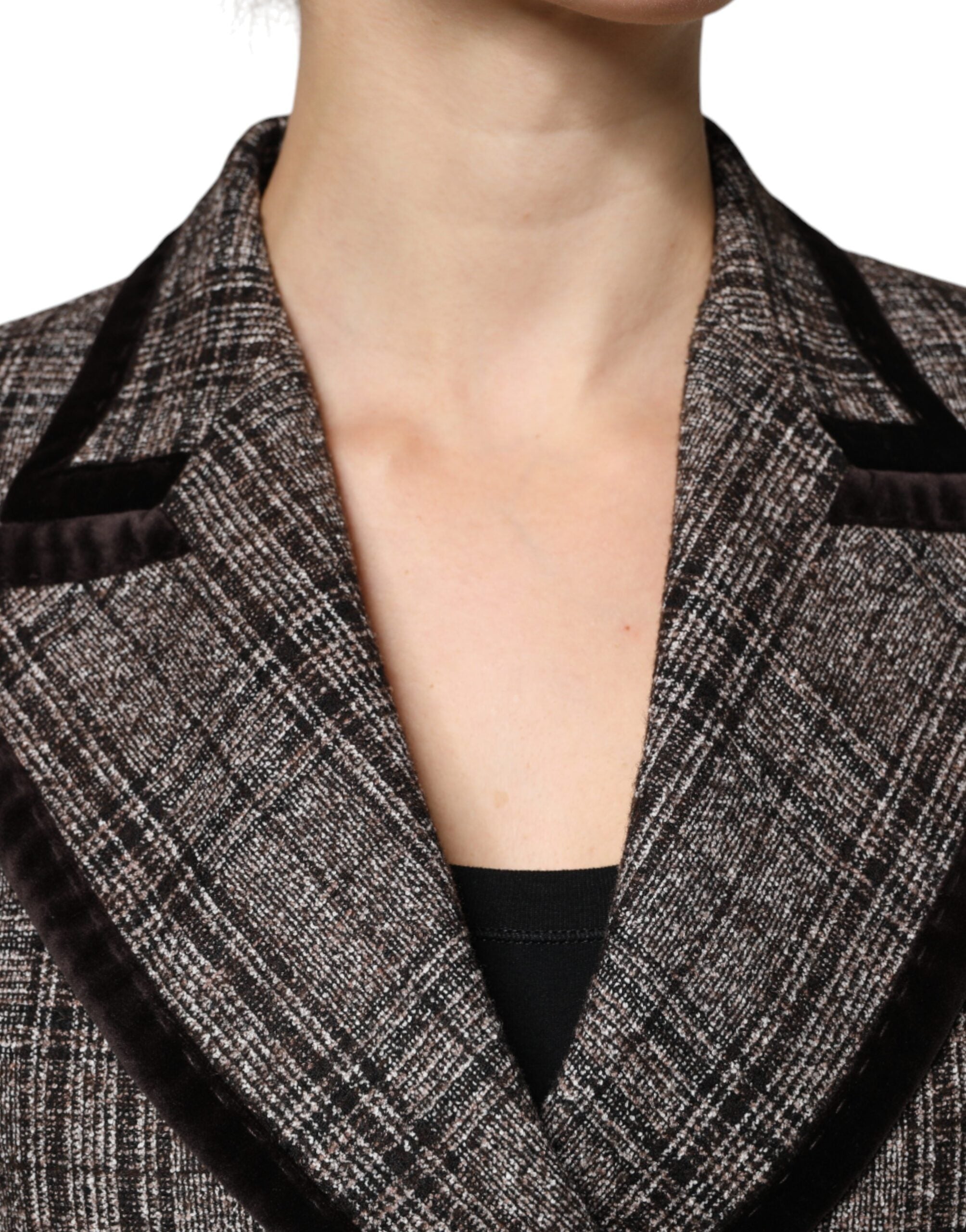 Dolce & Gabbana Brown Checked Coat with Long Sleeves and Cropped Jacket