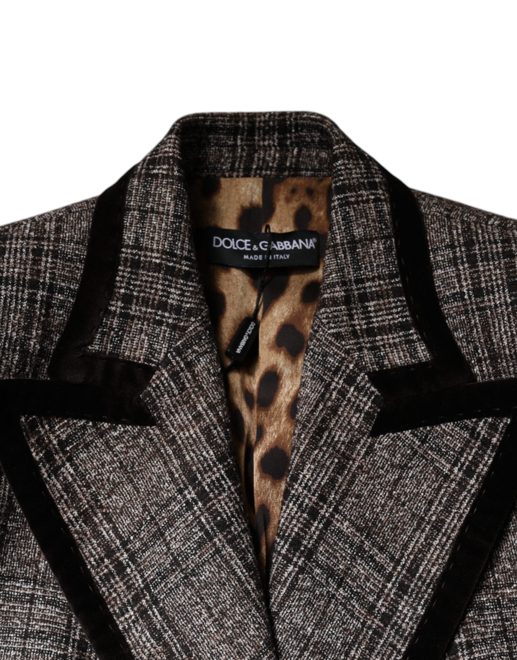 Dolce & Gabbana Brown Checked Coat with Long Sleeves and Cropped Jacket