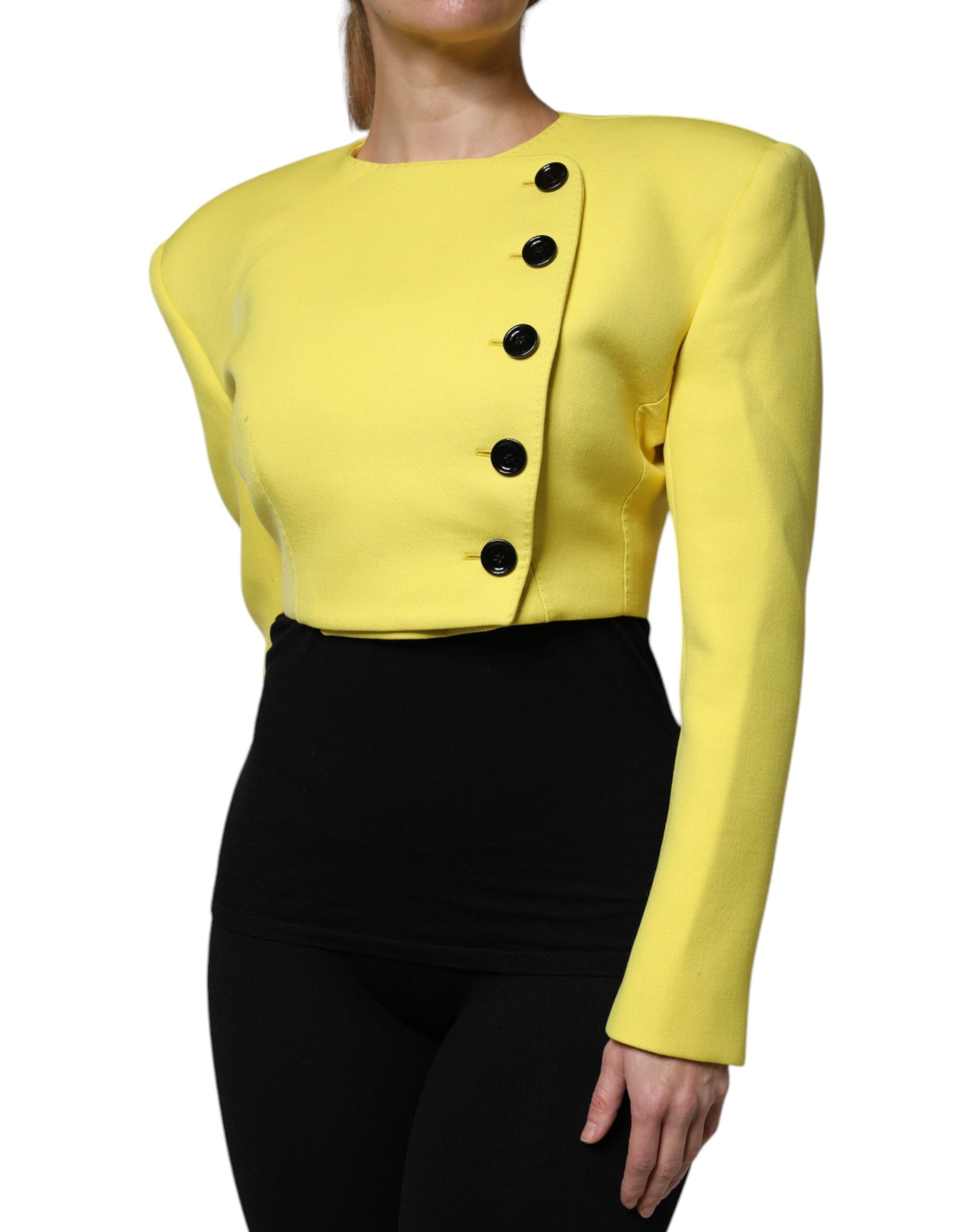 Dolce & Gabbana Lemon Yellow Long-Sleeve Wool Coat with Split Jacket