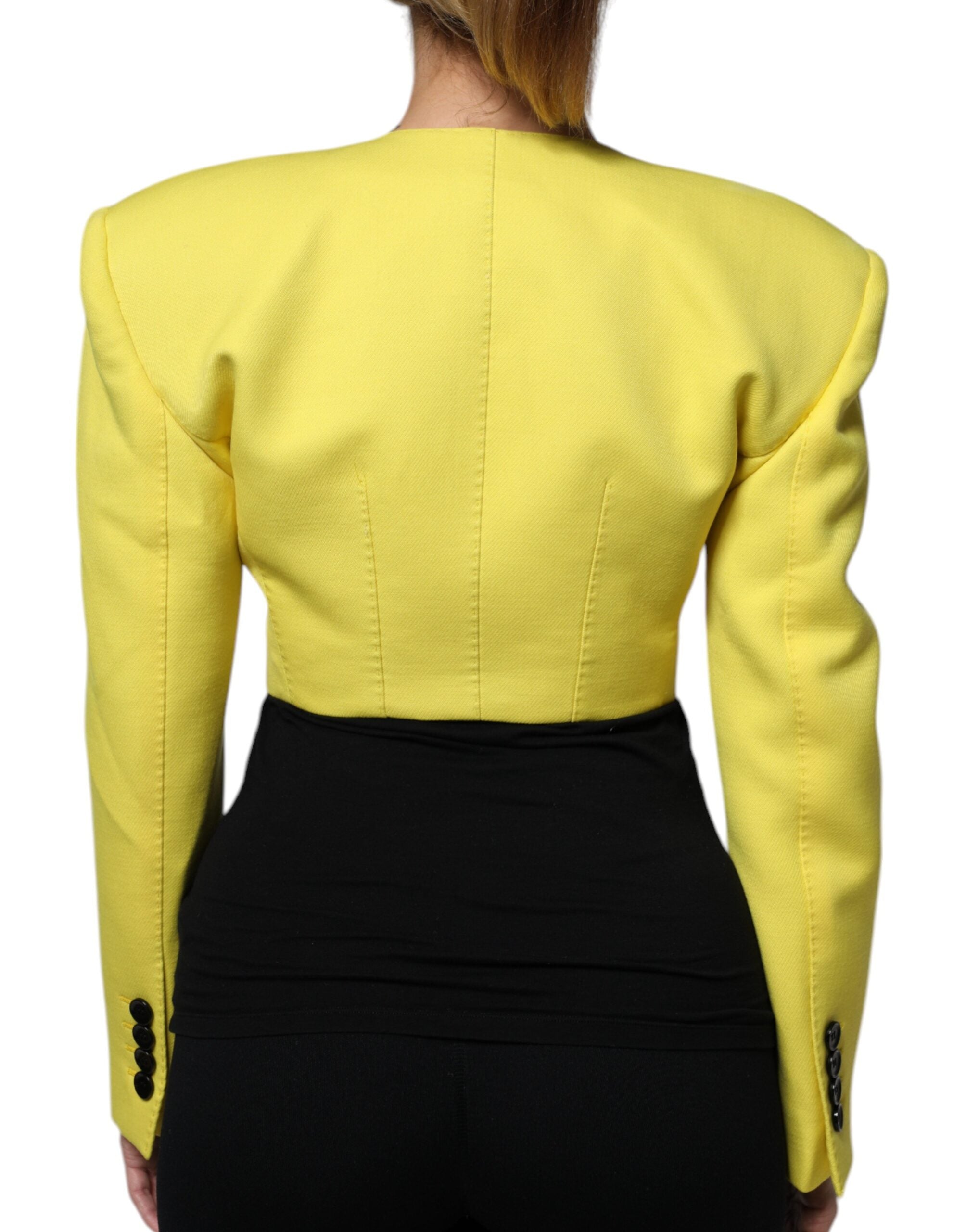 Dolce & Gabbana Lemon Yellow Long-Sleeve Wool Coat with Split Jacket