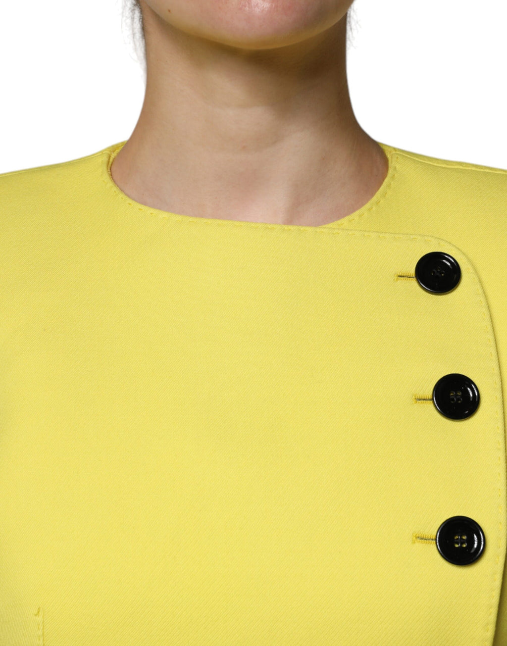 Dolce & Gabbana Lemon Yellow Long-Sleeve Wool Coat with Split Jacket