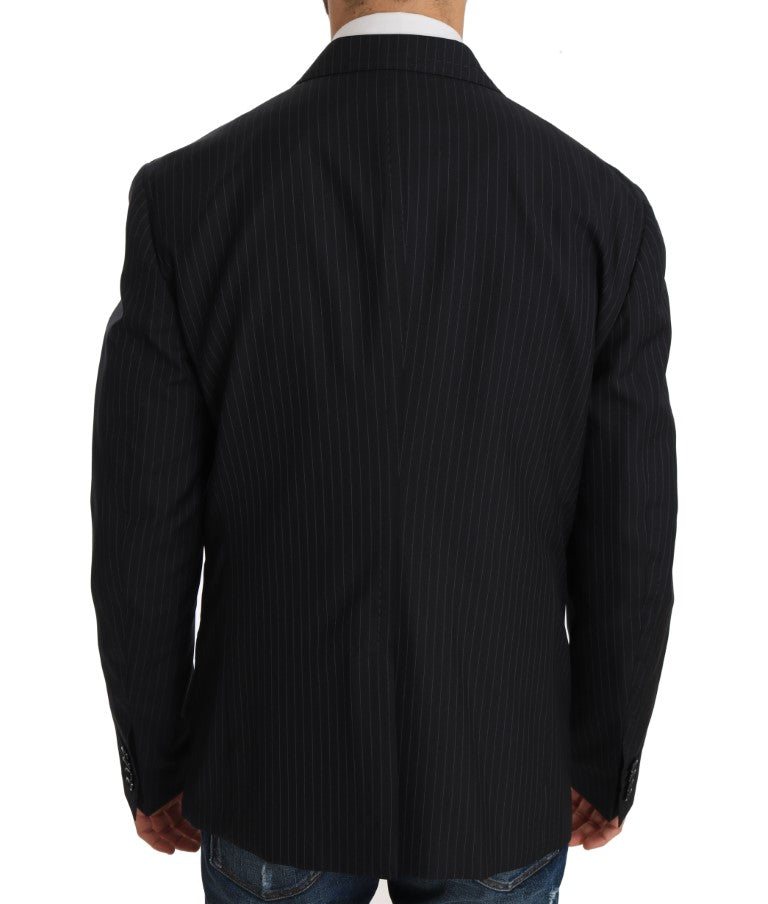 Dolce & Gabbana Graue gestreifte Wolljacke Mantel Slim Blazer