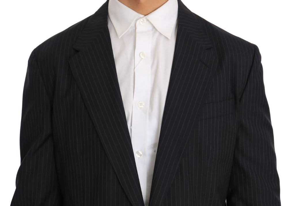 Dolce & Gabbana Graue gestreifte Wolljacke Mantel Slim Blazer