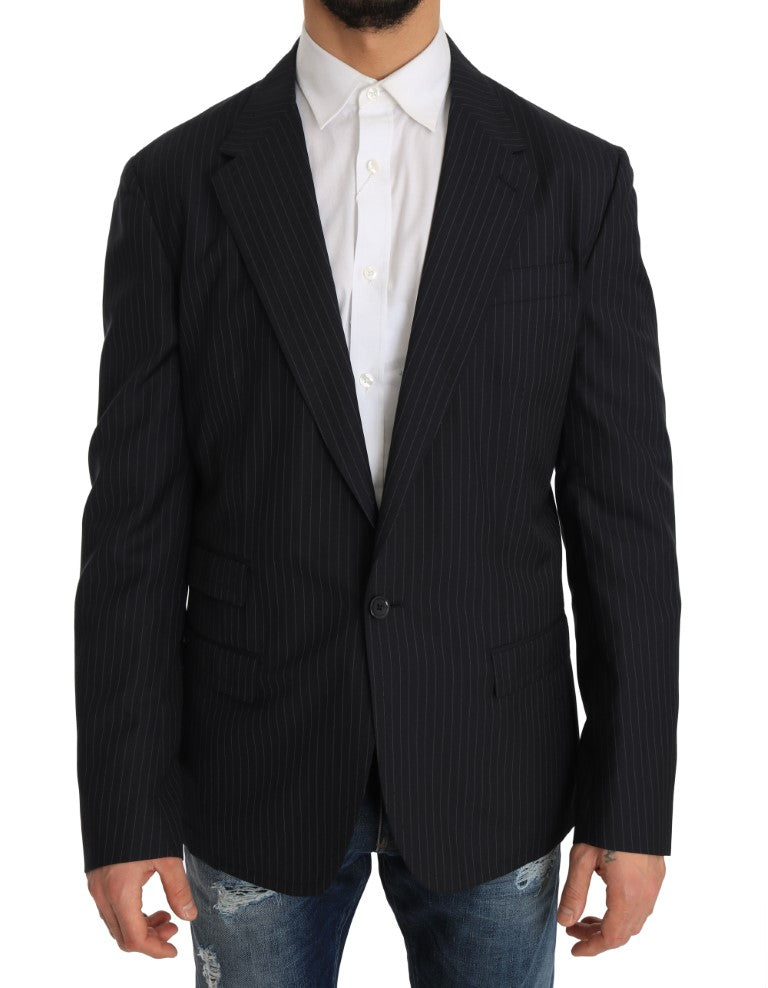 Dolce & Gabbana Graue gestreifte Wolljacke Mantel Slim Blazer