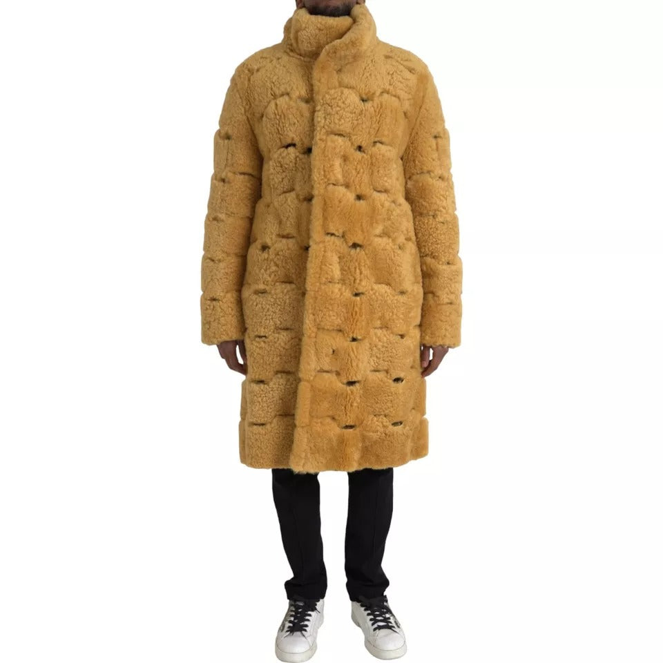 Bottega Veneta Gelber Wollmantel lange Teddyjacke