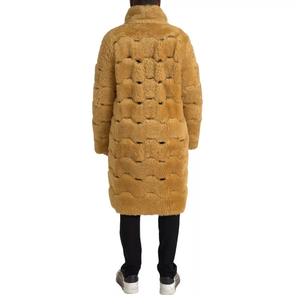 Bottega Veneta Gelber Wollmantel lange Teddyjacke
