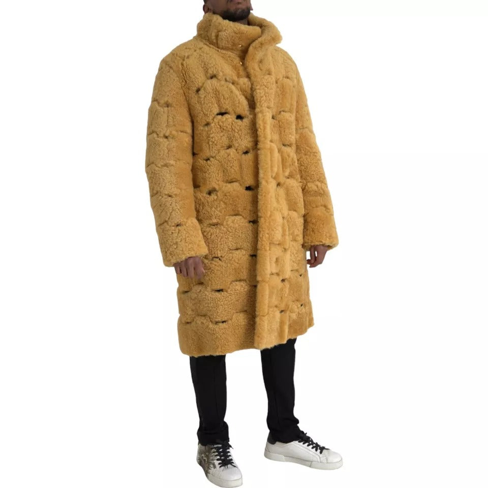 Bottega Veneta Gelber Wollmantel lange Teddyjacke