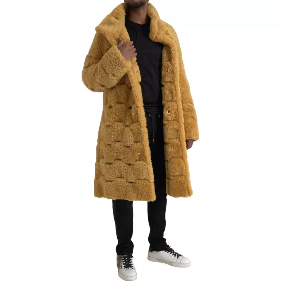 Bottega Veneta Gelber Wollmantel lange Teddyjacke