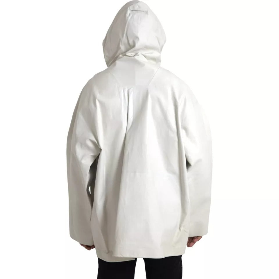 Bottega Veneta Weiße Leder Herren Wasserdichte Jacke Blouson