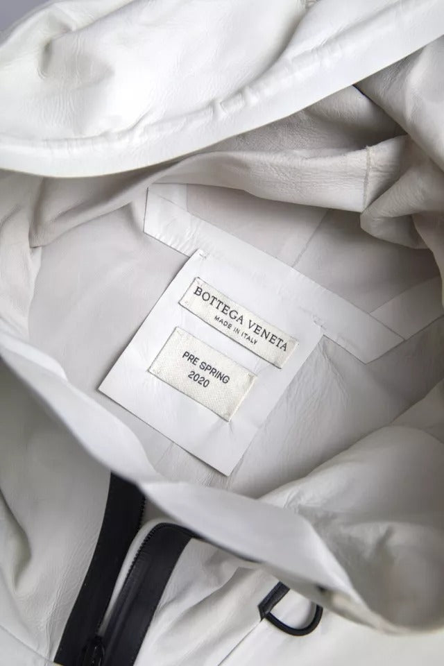 Bottega Veneta Weiße Leder Herren Wasserdichte Jacke Blouson